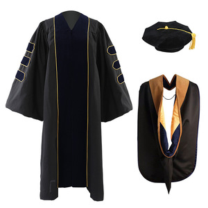 Jing Zherui <b>Doctoral</b> Graduation Gown <b>Set</b> With Cap And Hood For Academic Ceremony Adult Unisex Woven Fabric - Product Image 1