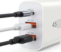 Chargeur rapide 45W à 3 ports, prise EU, double USB-C PD45W, USB-A QC3.0, adaptateur secteur compact pour téléphone, tablette, petit ordinateur portable, logo OEM personnalisé