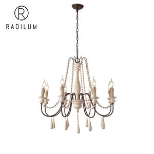 Lustre français en métal et bois, style rétro, avec perles, pour salle <span class=keywords><strong>à</strong></span> manger, salon, lampe de décoration de villa européenne antique, 6 têtes, style bougie - Product Image 1