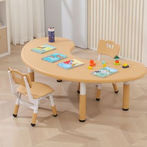 Ensemble de meubles pour enfants de maternelle durables et créatifs en forme de lune, en plastique de haute qualité, réglables en hauteur, colorés, bureaux et chaises - Product Image 2
