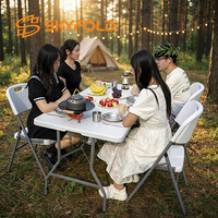 Table pliante en plastique HDPE blanc de 180 cm, facile à nettoyer, portable, pour l'extérieur, les fêtes et les événements, pliable en deux