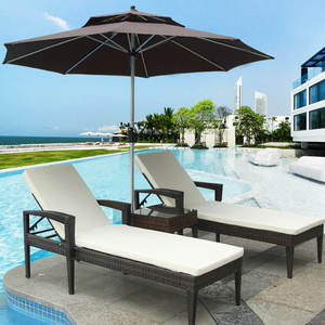 Chaise de loisirs en rotin pour piscine extérieure, <span class=keywords><strong>parapluie</strong></span> inclinable en métal imperméable, chaise de loisirs en rotin moderne - Product Image 1