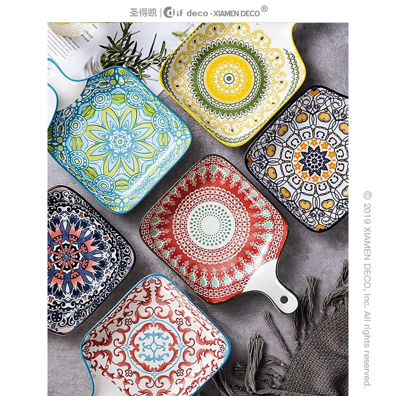 top seller 2022 Cheap 9 inch Bohemian Style Dessert Baking Pizza Plate Ceramic Plates