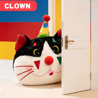 Ensemble oreiller et couverture 2-en-1 Chat Clown Bouffon Adorable, coussin en peluche douce bouclée avec couverture à pois amovible pour canapé, bureau, voyage