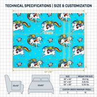 Manta de Franela Estampada al por Mayor, Diseño Fantasía Arcoíris Azul, Certificación FAMA, Suministro para Minoristas, MOQ 1000