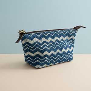 Indigo Block Print Makeup <b>Bag</b> Wholesale <b>Boho</b> Zipper Pouch Handmade Toiletry <b>Bag</b> Cotton Cosmetic Organizer Export India - Product Image 5