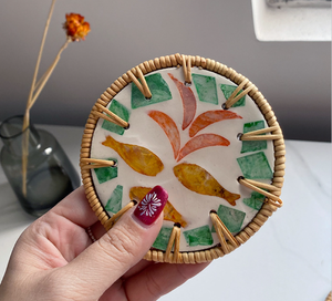 Wholesale Rattan Coasters with Shell Inlay, <b>Round</b> & Square Handwoven Drink Coasters for Cafe & Restaurant - Product Image 5