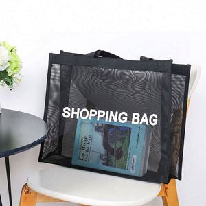 Bolsa de Compras de Malla Transparente Negra Personalizada con Logotipo, Bolsa de Almacenamiento para Playa y Viajes - Product Image 3