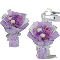 Bouquet de roses éternelles et d'hortensias séchés Factory Forever Roses pour décoration de mariage, cadeau de la Saint-Valentin, bouquet de fleurs préservées violettes