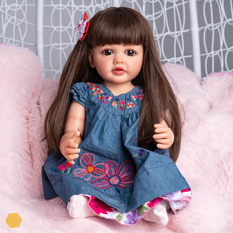 55 cm cute Silicone Baby Doll Realistic Reborn full silicone reborn baby doll with black hair girl gift toys foe kids