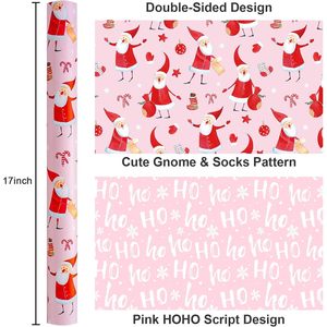Santa Claus Christmas Wrapping <b>Paper</b> <b>Roll</b> Pink Reversible Gift <b>Wrap</b> 17 Inch X 33 Feet Craft Packaging <b>Paper</b> - Product Image 3
