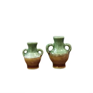 Карманная ваза контрастного цвета с двумя ушами, набор из двух предметов, мини-керамический кукольный домик