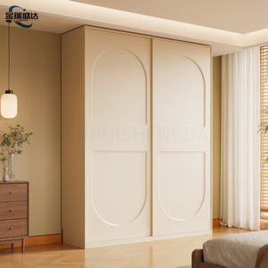 Armoire coulissante à portes arquées JRSD en chêne massif, placard en bois de 18 mm d'épaisseur de qualité ENF, grande armoire de rangement pour chambre à coucher - Product Image 1