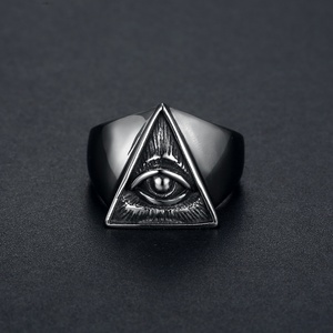 Stainless Steel Triangle Black God's Eye Sign of the Secret Illuminati Eye Symbol <b>Men</b> <b>Rings</b> Shape Illuminati Signet <b>Ring</b> - Product Image 3