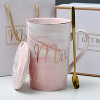 Mug en céramique marbrée avec couvercle et cuillère, boîte cadeau pour fête, tasse à café de 400 ml