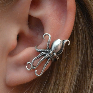 Orecchini vintage a clip a forma di polpo per donna, gioielli unici a tema animale marino - Product Image 1