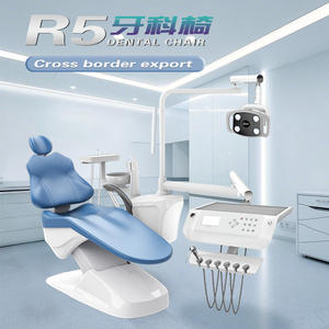 Fauteuil dentaire Hori R5 électrique à hauteur réglable avec crachoir intégré, couleur bleue, pour usage clinique - Product Image 1