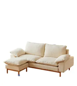 Sofa ruang keluarga, kain Nordik baru furnitur kayu Sakura gaya keluarga kecil sofa retro Jepang