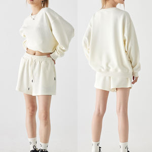 Felpa personalizzata Waffle girocollo manica lunga con Shorts tuta sportiva 2023 estate nuovo Set Casual da <span class=keywords><strong>donna</strong></span> due pezzi - Product Image 2