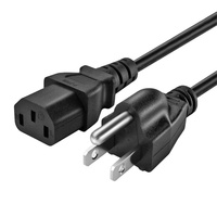 Câble d'alimentation US NEMA 1-15P SJTW IP11 15A, rallonge AC, fil PVC noir pour l'électronique grand public