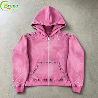 OEM 2027 Nouvelles Tendances Sweat à Capuche Zippé Personnalisé en Coton Épais avec Strass, Molleton Bouclette 400 g/m², Effet Délavé au Soleil, Style Streetwear pour Homme