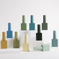 Vente en gros de gel à ongles personnalisé 10ml 15ml, flacon de vernis à ongles carré vert bleu fantaisie avec bouchon doré