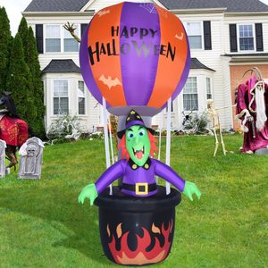 Venta caliente 7 pies Halloween inflable fantasma decoraciones bruja montando en un colorido luces LED globos de aire caliente - Product Image 1