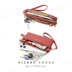 กระเป๋าคลัทช์แบบมีซิปคู่สำหรับผู้หญิง Pierre Loues ขนาด 5 นิ้ว สีแดง แฟชั่นสำหรับใช้ในชีวิตประจำวัน - Product Image 1
