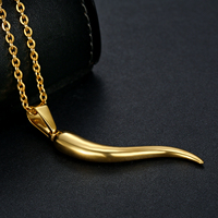 Collar con Colgante de Cuerno Italiano Vintage, 3 Tamaños, Acero Inoxidable con Baño de Oro PVD, Amuleto de Protección para Mujeres y Hombres
