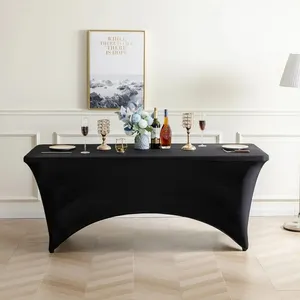24 pièces 6ft rectangle noir polyester nappes fête banquet mariage stretch spandex couverture de table nappes