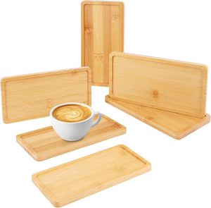 แพ็ค 6 ชิ้น ถาดไม้ไผ่ ถาดสี่เหลี่ยม ขนาดเล็ก ที่รองแก้วไม้ไผ่ ถาดไม้ ถาดไม้ไผ่สำหรับกาแฟ ชา เค้ก โมเสก DIY - Product Image 1