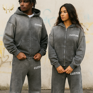 Custom Distressed Zip up Colorful Rhinestone Flared Sweatpants and Hoodie Sets Men Streetwear <strong>Tracksuit</strong> Acid Wash Sweatsuit - Product Image 5