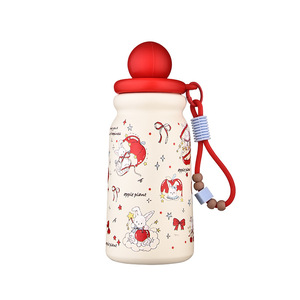 Cartoon Rabbit Stainless Steel Thermos Cup For Kids With Straw Red Apple Design 350Ml - Product Image 1