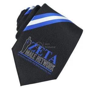 定制Zeta男性网络联谊会标志领带低价聚酯条纹男士黑色Phi Beta Sigma领带待售