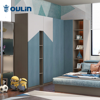 Azul moderno barato de la habitación de los niños con escritorio y armarios