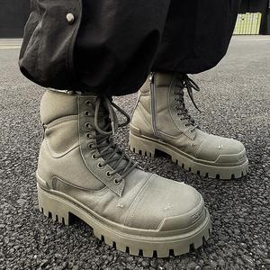Bottes de motard style parisien inspirées des défilés, plateforme niche, rehaussantes, unisexe, vintage, effet vieilli, style workwear - Product Image 1