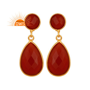 Natural Red Onyx Gemstone Earring Wholesaler of Dangle Designer Silver Earring Women's Gold Plated Jewelry Supplier - Product Image 1
