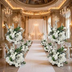 EG-S281 Moderna Decoración Floral Artificial para Bodas, Camino de Rosas Blancas y Hortensias, Arco Roto, Decoración de Altar - Product Image 1