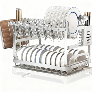 Égouttoir à vaisselle en acier inoxydable de cuisine antirouille support à bol à vaisselle à 2 niveaux avec égouttoir <span class=keywords><strong>porte</strong></span>-couverts <span class=keywords><strong>porte</strong></span>-gobelet - Product Image 1