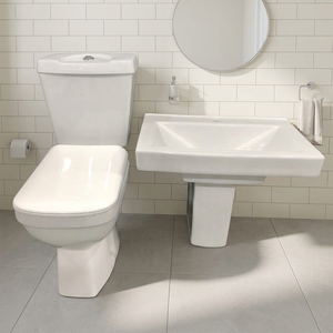 WC à double chasse en deux parties avec lavabo demi-pied en céramique, ensemble sanitaire pour salle de bain - Product Image 2