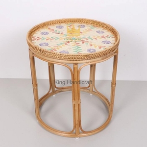 Oriental Style Natural Wicker <b>Bedside</b> <b>Table</b> Floral Shell Mosaic <b>Round</b> Accent End <b>Table</b> for Resort Furniture - Product Image 3