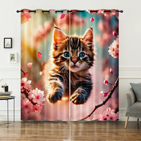 Rideaux pour enfants de style moderne, occultants, isolants, à fort pouvoir d'ombrage, en tissu 100% polyester, impression numérique 3D, motif de chat mignon de dessin animé