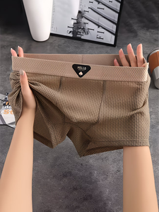 Calzoncillos bóxer de punto gofrado para <span class=keywords><strong>hombre</strong></span>, suaves, transpirables, de modal, con cintura elástica, entrepierna antibacteriana y estampado de letras. - Product Image 4