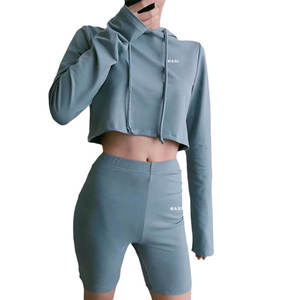 Ensemble en molleton bleu pour femme 2026 – <span class=keywords><strong>Sweat</strong></span> à capuche à manches longues et pantalon décontracté coupe régulière, deux pièces, couleur unie - Product Image 1