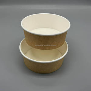 Bol à salade en papier kraft naturel jetable de qualité alimentaire à 100 % avec couvercle - Product Image 1