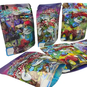 Hot-Sales Custom Logo Holographic Film Food Stand Up Pouch Digital Printing Zipper metallic effect 3.5g Mylar Bags