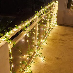 Guirlandes lumineuses féériques en forme de feuilles de lierre vertes, fonctionnant sur piles/USB, lumière blanche chaude douce, en cuivre, décoratives, pour jardin, Noël - Product Image 1