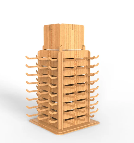 Apache Customized Modern Wooden Rotating Coaster 4-Sided Floor Display Stand with Hooks for Store/Shop Storage Easy Assembly — view 4