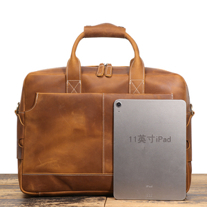 Sac doux en cuir cheval fou Vintage valise d'affaires pour hommes avec fermeture à fermeture éclair Design de luxe et grande cap - Product Image 4