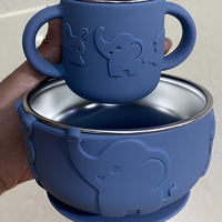 Ensemble d'alimentation pour bébé en acier inoxydable avec couvercle en silicone, bol antidérapant à ventouse, tasse à double poignée, vaisselle pour enfants en silicone sans BPA